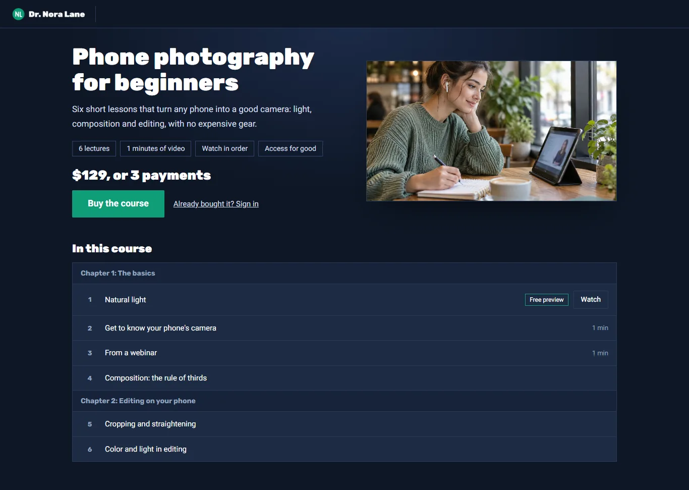 The course page