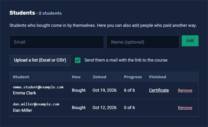 The "Students" card