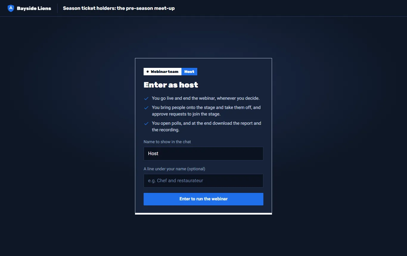 Entering as host