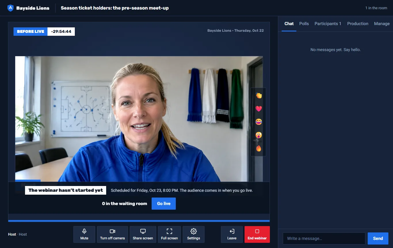 Before going live: the audience isn't in yet