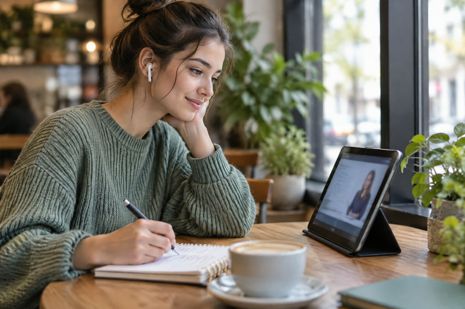 A student taking an online course on a tablet